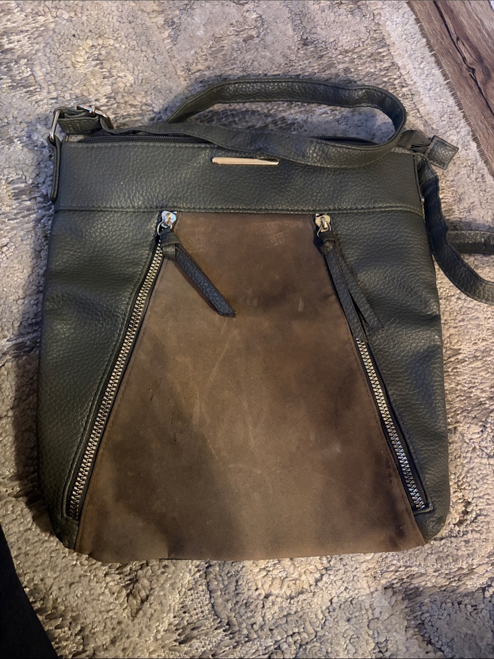 Atmosphere Brown Suede & Dark Green Leather Crossbody Bag